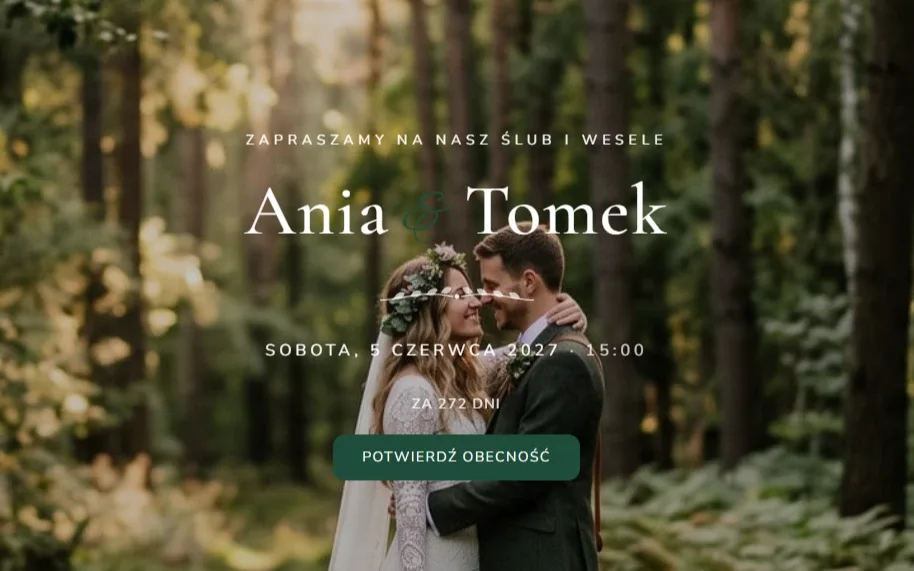 Przykładowa strona weselna w motywie Ogrodowy