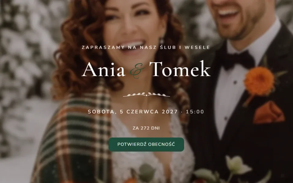 Przykładowa strona weselna w motywie Leśny / zimowy